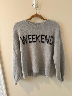 Hem & Thread Gray 'WEEKEND' Cozy Crewneck Sweater